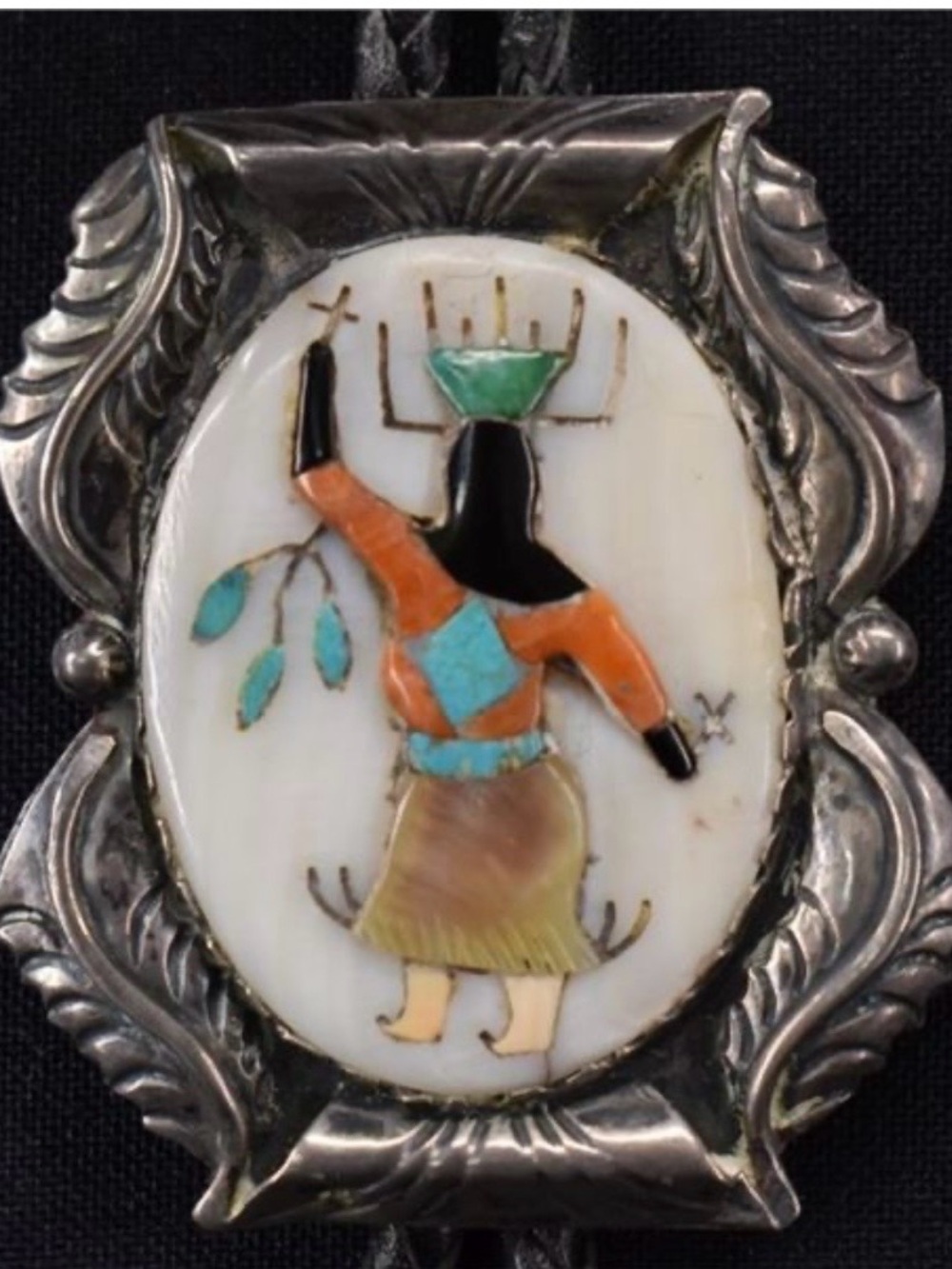 Vintage Zuni Bolo Tie with sterling silver, turquoise, & coral